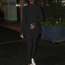 Load image into Gallery viewer, SIBYBO Spring Turtleneck Skinny Casual Jumpsuit Women Long Sleeve Front Zipper Sport Wear Women Rompers Black Overalls for Women