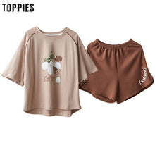 Load image into Gallery viewer, toppies cartoon pajamas sets women's summer short-sleeved t-shirts shorts sweet sleepwear korean home clothes 2020
