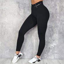 Load image into Gallery viewer, Black Sport Leggings for Fitness Women Fitness Push Up Elastic Letters Print Legging High Waist Plus Size Workout Gym Pants Slim
