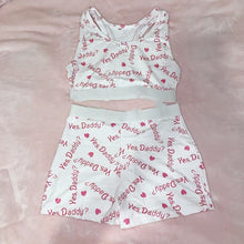 Load image into Gallery viewer, Goocheer Skinny Woman Soft Letter Yes DADDY Print Short Tank Tops + Ladies Female Sexy Shorts Women Casual 2 PCS Sets