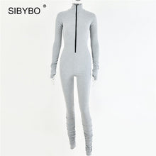 Load image into Gallery viewer, SIBYBO Spring Turtleneck Skinny Casual Jumpsuit Women Long Sleeve Front Zipper Sport Wear Women Rompers Black Overalls for Women