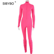 Load image into Gallery viewer, SIBYBO Spring Turtleneck Skinny Casual Jumpsuit Women Long Sleeve Front Zipper Sport Wear Women Rompers Black Overalls for Women