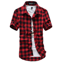 Load image into Gallery viewer, Red And Black Plaid Shirt Men Shirts 2020 New Summer Fashion Chemise Homme Mens Checkered Shirts Short Sleeve Shirt Men Blouse