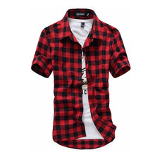 Load image into Gallery viewer, Red And Black Plaid Shirt Men Shirts 2020 New Summer Fashion Chemise Homme Mens Checkered Shirts Short Sleeve Shirt Men Blouse