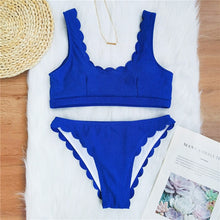 Load image into Gallery viewer, Peachtan Sexy ribbed swimsuit female Bandeau bikini set 2020 Solid white swimwear women Swimming suit Bathers bathing suit new