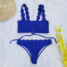 Load image into Gallery viewer, Peachtan Sexy ribbed swimsuit female Bandeau bikini set 2020 Solid white swimwear women Swimming suit Bathers bathing suit new