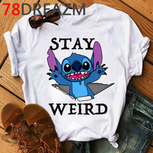 Load image into Gallery viewer, Summer Top Lilo Stitch T Shirt Women Ulzzang 2020 Kawaii Cartoon Stitch Ohana Graphic Tees Women Plus Size Unisex T-shirt Female