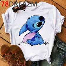 Load image into Gallery viewer, Summer Top Lilo Stitch T Shirt Women Ulzzang 2020 Kawaii Cartoon Stitch Ohana Graphic Tees Women Plus Size Unisex T-shirt Female