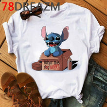 Load image into Gallery viewer, Summer Top Lilo Stitch T Shirt Women Ulzzang 2020 Kawaii Cartoon Stitch Ohana Graphic Tees Women Plus Size Unisex T-shirt Female