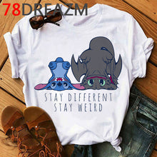 Load image into Gallery viewer, Summer Top Lilo Stitch T Shirt Women Ulzzang 2020 Kawaii Cartoon Stitch Ohana Graphic Tees Women Plus Size Unisex T-shirt Female