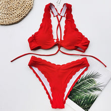 Load image into Gallery viewer, Peachtan Sexy ribbed swimsuit female Bandeau bikini set 2020 Solid white swimwear women Swimming suit Bathers bathing suit new