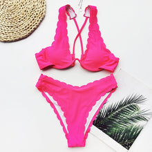 Load image into Gallery viewer, Peachtan Sexy ribbed swimsuit female Bandeau bikini set 2020 Solid white swimwear women Swimming suit Bathers bathing suit new