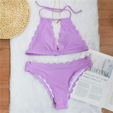 Load image into Gallery viewer, Peachtan Sexy ribbed swimsuit female Bandeau bikini set 2020 Solid white swimwear women Swimming suit Bathers bathing suit new