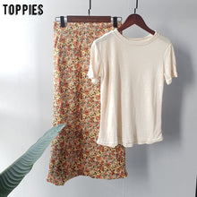 Load image into Gallery viewer, toppies 2020 fashion two piece sets summer set cotton linen tops tees floral printing midi skirts