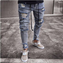 Load image into Gallery viewer, PADEGAO new Mens hiphop pencil jeans Hole Cowboy ripple design slim fit jeans high street Patch embroidered trousers moto jeans