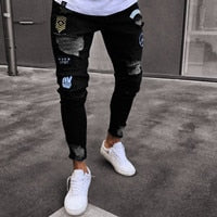 Load image into Gallery viewer, PADEGAO new Mens hiphop pencil jeans Hole Cowboy ripple design slim fit jeans high street Patch embroidered trousers moto jeans