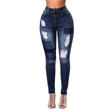 Load image into Gallery viewer, 2020 fashion Blue Individual Patched Ripped Jeans Skinny jeans for women denim pants good design trousers