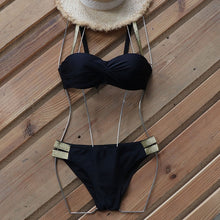 Load image into Gallery viewer, Riseado Push Up Bikinis Set Shiny Swimsuits Swimwear Women Black Bathing Suit Ruched Brazilian Biquini 2020 Summer Beach Wear