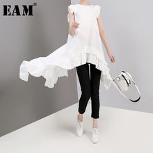 Load image into Gallery viewer, [EAM] Women Pleated Asymmetrical Long Blouse New Round Neck Sleeveless Loose Fit Shirt Fashion Tide Spring Summer 2020 LLL3240
