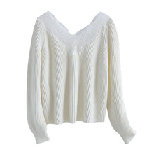 Load image into Gallery viewer, Dabuwawa Romantic Lace V Neck Casual Pullover Sweater Women Tops Streetwear Long Sleeve Basic Ladies Sweaters Female DT1AKT002
