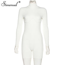 Load image into Gallery viewer, Simenual Casual Workout Sporty Active Wear Playsuits Ribbed Solid Skinny Long Sleeve Biker Shorts Rompers Womens Jumpsuit 2020
