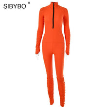 Load image into Gallery viewer, SIBYBO Spring Turtleneck Skinny Casual Jumpsuit Women Long Sleeve Front Zipper Sport Wear Women Rompers Black Overalls for Women
