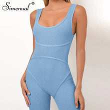 Load image into Gallery viewer, Simenual Ribbed Skinny Casual Biker Shorts Rompers Womens Jumpsuit Sleeveless Sporty Workout Bodycon Fashion Playsuits Solid Hot
