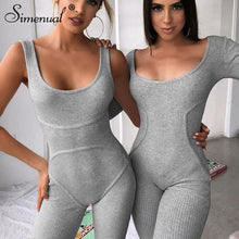 Load image into Gallery viewer, Simenual Ribbed Skinny Casual Biker Shorts Rompers Womens Jumpsuit Sleeveless Sporty Workout Bodycon Fashion Playsuits Solid Hot
