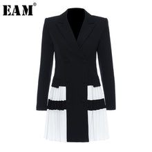 Load image into Gallery viewer, [EAM]  Women Black Contrast Color Pleated Blazer New Lapel Long Sleeve Loose Fit  Jacket Fashion Tide Spring Autumn 2020 1T306
