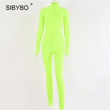 Load image into Gallery viewer, SIBYBO Spring Turtleneck Skinny Casual Jumpsuit Women Long Sleeve Front Zipper Sport Wear Women Rompers Black Overalls for Women
