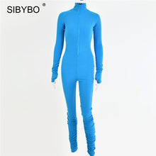 Load image into Gallery viewer, SIBYBO Spring Turtleneck Skinny Casual Jumpsuit Women Long Sleeve Front Zipper Sport Wear Women Rompers Black Overalls for Women
