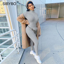 Load image into Gallery viewer, SIBYBO Spring Turtleneck Skinny Casual Jumpsuit Women Long Sleeve Front Zipper Sport Wear Women Rompers Black Overalls for Women
