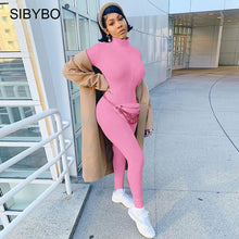 Load image into Gallery viewer, SIBYBO Spring Turtleneck Skinny Casual Jumpsuit Women Long Sleeve Front Zipper Sport Wear Women Rompers Black Overalls for Women
