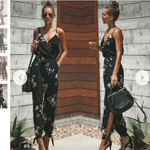 Load image into Gallery viewer, Women Floral Baggy Trousers Overalls Pants Solid Romper Jumpsuit Off Shoulder V Neck Bodycon Skinny Jumpsuit Romper Clubwear
