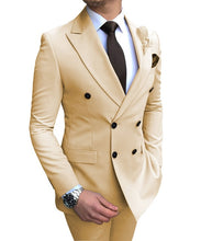 Load image into Gallery viewer, 2020 New Beige Men's Suit 2 Pieces Double-breasted Notch Lapel Flat Slim Fit Casual Tuxedos For Wedding(Blazer+Pants)
