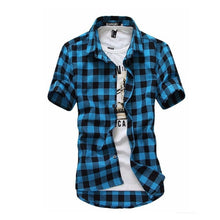 Load image into Gallery viewer, Red And Black Plaid Shirt Men Shirts 2020 New Summer Fashion Chemise Homme Mens Checkered Shirts Short Sleeve Shirt Men Blouse
