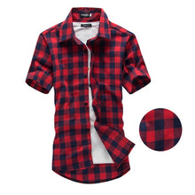Load image into Gallery viewer, Red And Black Plaid Shirt Men Shirts 2020 New Summer Fashion Chemise Homme Mens Checkered Shirts Short Sleeve Shirt Men Blouse
