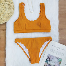 Load image into Gallery viewer, Peachtan Sexy ribbed swimsuit female Bandeau bikini set 2020 Solid white swimwear women Swimming suit Bathers bathing suit new
