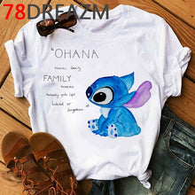 Load image into Gallery viewer, Summer Top Lilo Stitch T Shirt Women Ulzzang 2020 Kawaii Cartoon Stitch Ohana Graphic Tees Women Plus Size Unisex T-shirt Female
