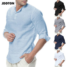 Load image into Gallery viewer, JDDTON 2020 New Men's Summer Long Sleeve Cotton Linen Long Sleeve Cotton Casual Breathable Shirts Style Solid Male Shirts JE065
