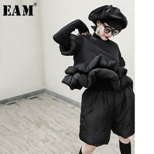 Load image into Gallery viewer, [EAM] Wide Leg Shorts  Two Piece Suit New Round Neck Short Sleeve Black Loose Fit Women Fashion Tide Spring Autumn 2020 1R346
