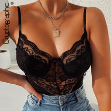 Load image into Gallery viewer, Cryptographic Straps Sexy Black Tempting Mesh Lace Bodysuit Fashion Body Mujer Push Up Female Bodysuits Sleeveles Teddies Slim
