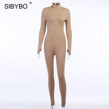 Load image into Gallery viewer, SIBYBO Spring Turtleneck Skinny Casual Jumpsuit Women Long Sleeve Front Zipper Sport Wear Women Rompers Black Overalls for Women
