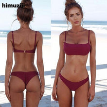 Load image into Gallery viewer, 2020 New Summer Women Solid Bikini Set Push-up Unpadded Bra Swimsuit Swimwear Triangle Bather Suit Swimming Suit Biquini
