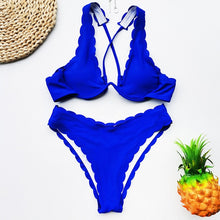 Load image into Gallery viewer, Peachtan Sexy ribbed swimsuit female Bandeau bikini set 2020 Solid white swimwear women Swimming suit Bathers bathing suit new
