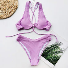 Load image into Gallery viewer, Peachtan Sexy ribbed swimsuit female Bandeau bikini set 2020 Solid white swimwear women Swimming suit Bathers bathing suit new
