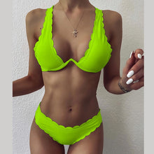 Load image into Gallery viewer, Peachtan Sexy ribbed swimsuit female Bandeau bikini set 2020 Solid white swimwear women Swimming suit Bathers bathing suit new
