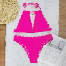 Load image into Gallery viewer, Peachtan Sexy ribbed swimsuit female Bandeau bikini set 2020 Solid white swimwear women Swimming suit Bathers bathing suit new
