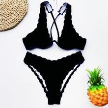 Load image into Gallery viewer, Peachtan Sexy ribbed swimsuit female Bandeau bikini set 2020 Solid white swimwear women Swimming suit Bathers bathing suit new
