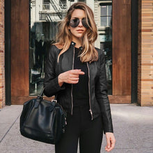 Load image into Gallery viewer, New Autumn Women Leather Jacket Casual Zipper Moto Biker Slim Short Coat Ladies Classic Black Red Punk Bomber Outwear Plus Size
